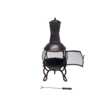 89cm Cast Iron Fire Pit Chiminea Chimney Fireplace Heater Patio with Raincover 